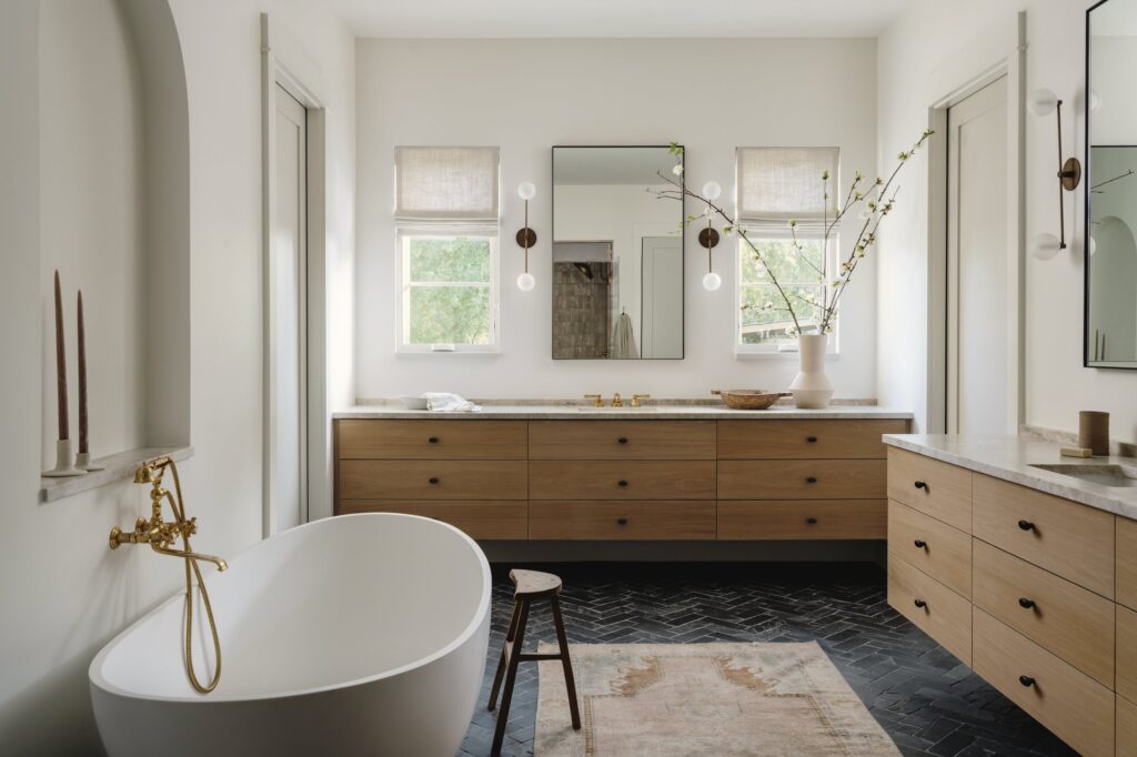 Warm, Modern Color Palettes bathroom remodel